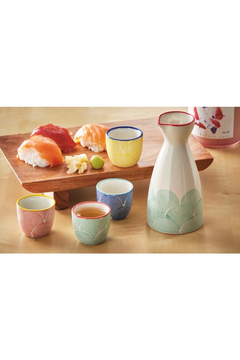 Wave Aqua Stoneware Sake Bottle Pitcher 8 oz 2.83x2.83x5.63 in, Alternate, color, Blue