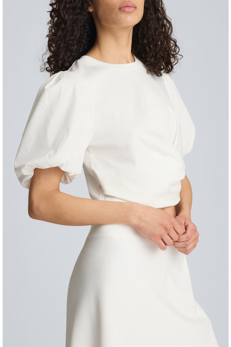 Puff Sleeve Faux Wrap T-Shirt, Alternate, color, PURE WHITE