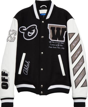 Off-White Leather & Virgin Wool Blend Varsity Jacket | Nordstrom Off-White Leather & Virgin Wool Blend Varsity Jacket | Nordstrom