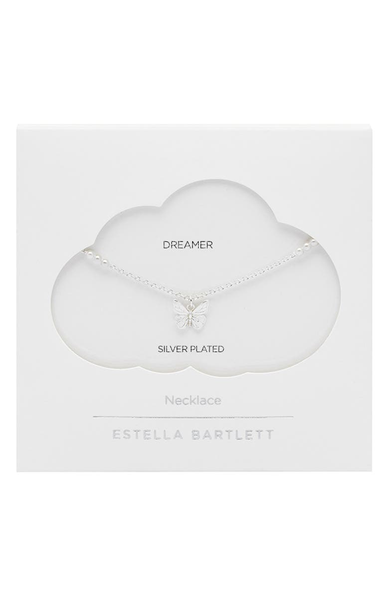 Estella Bartlett Butterfly & Faux Pearl Necklace, Alternate, color, Silver