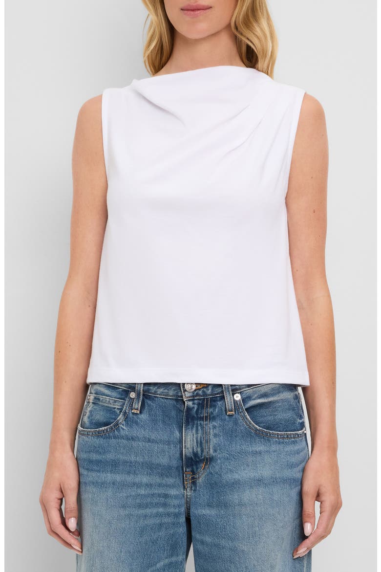 Amira Asymmetric Pleated Cotton Top, Main, color, WHITE