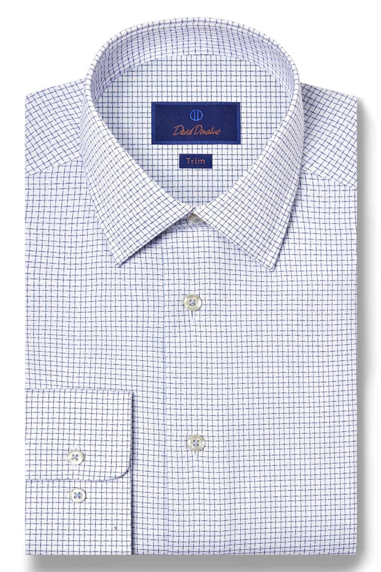 Trim Fit Shadow Dobby Check Dress Shirt, Main, color, WHITE/ BLUE