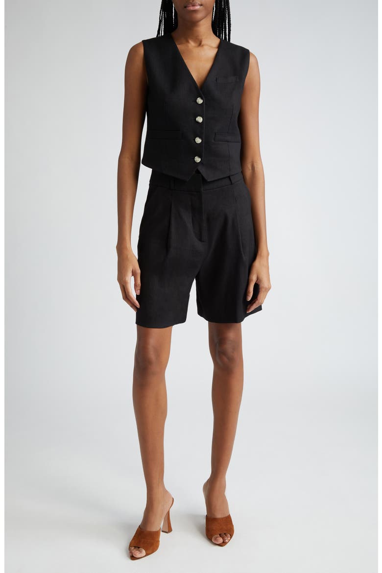 Noemi Linen Blend Shorts, Alternate, color, BLACK