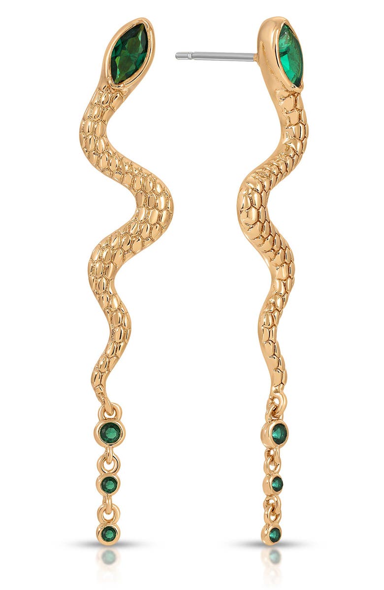 Ettika Serpentina Linear Earrings, Alternate, color, Green