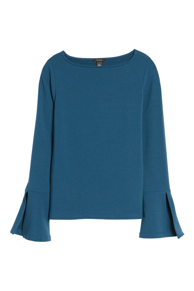 Flare Sleeve Bateau Tee, Alternate, color, BLUE CERAMIC