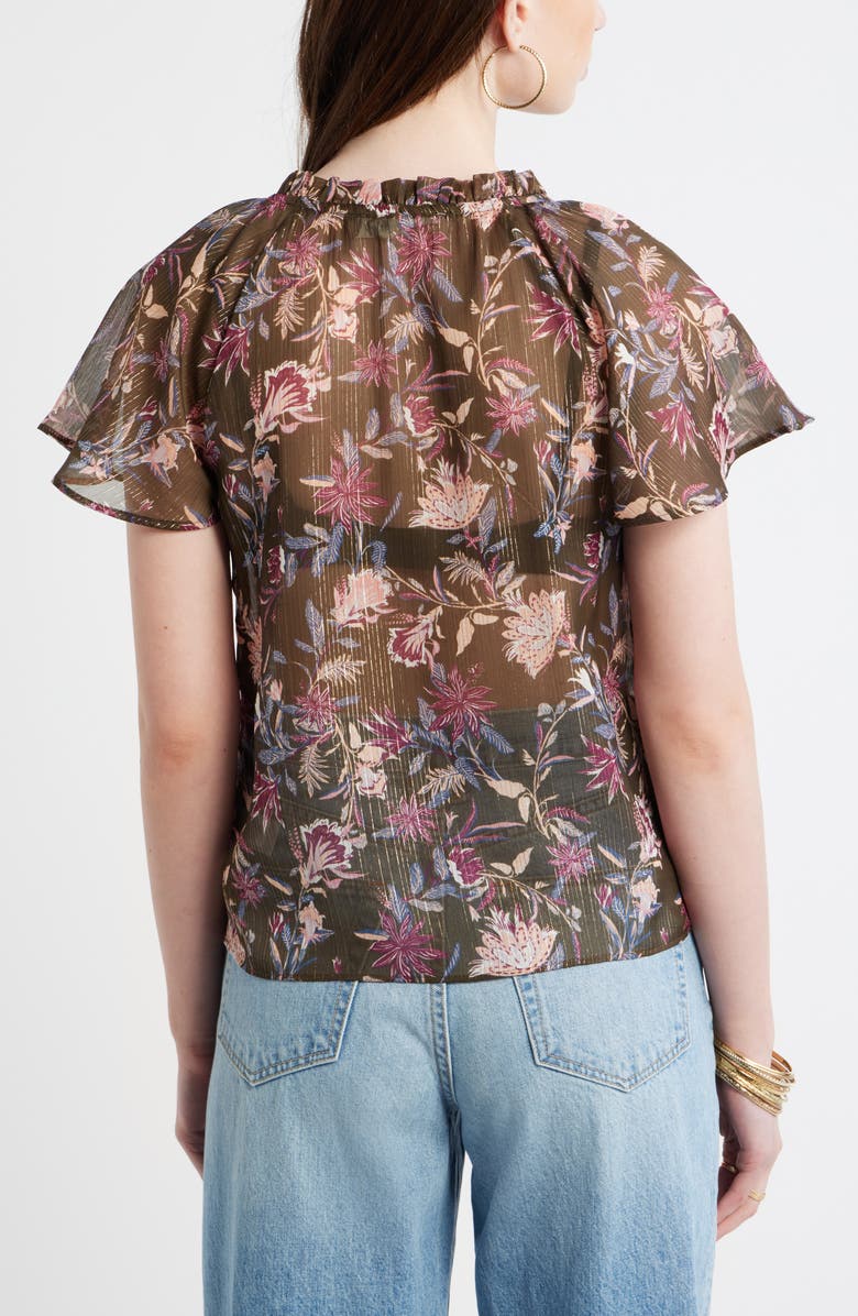 Treasure & Bond Floral Print Embroidered Chiffon Top, Alternate, color, Olive Frou Floral