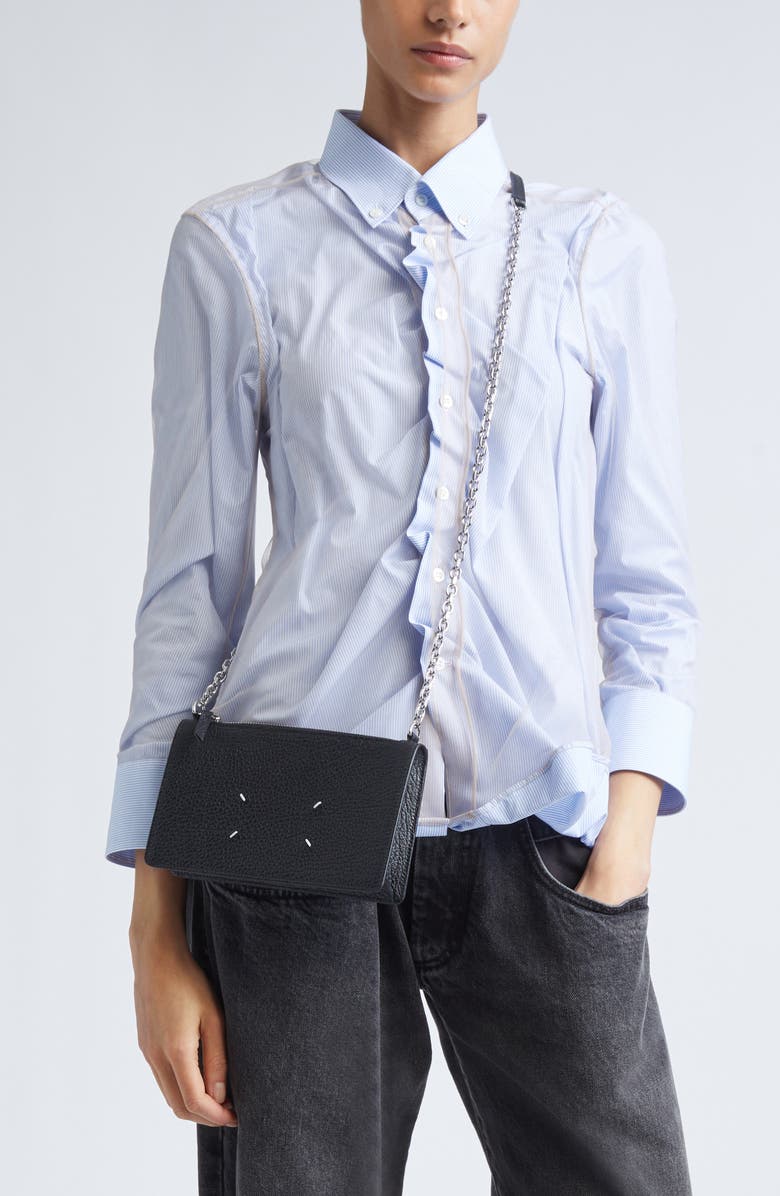 Maison Margiela Grained Leather Wallet on a Chain, Alternate, color, Black