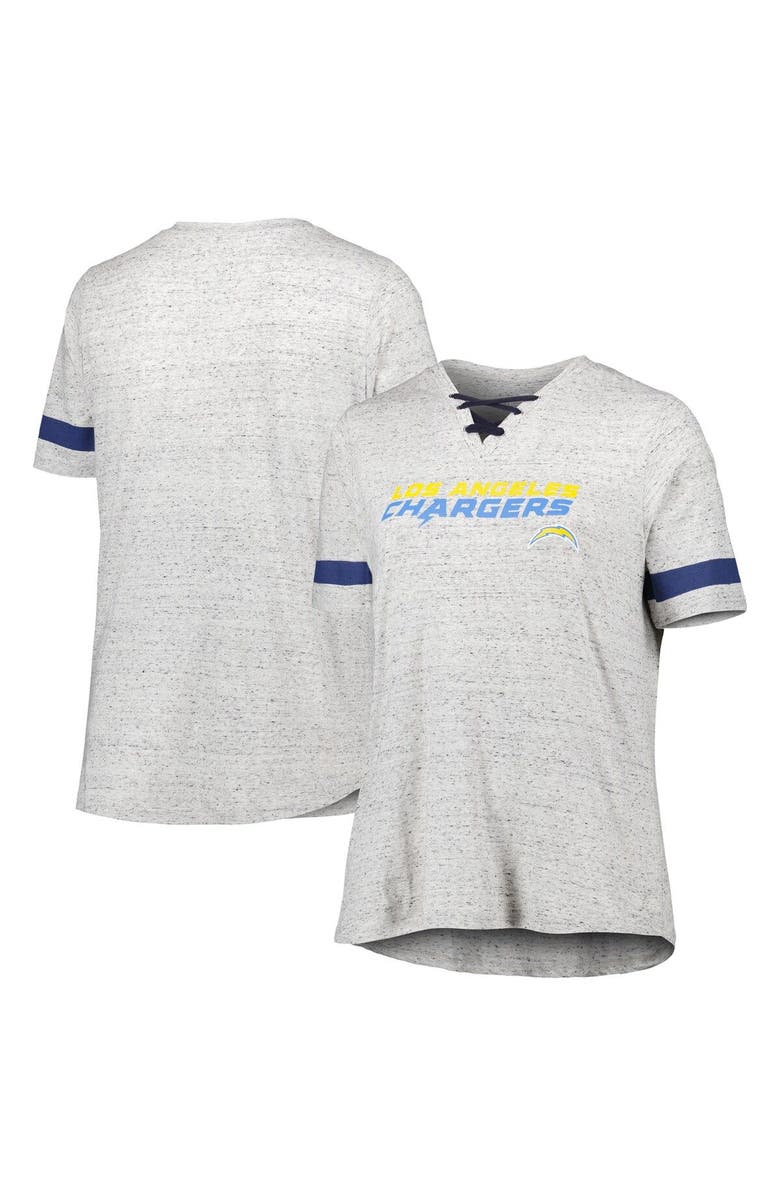 PROFILE Women's Heather Gray Los Angeles Chargers Plus Size Lace-Up V-Neck T-Shirt, Main, color, 