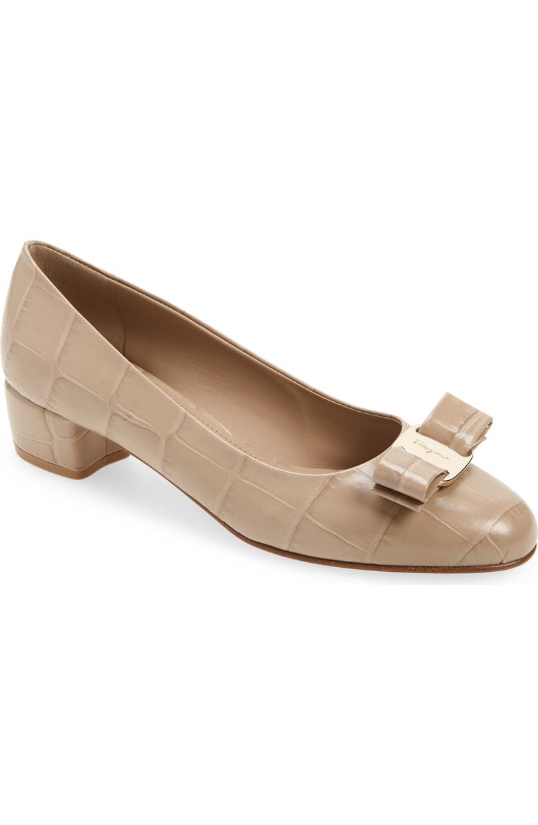 FERRAGAMO Vara Bow Croc Embossed Pump, Main, color,