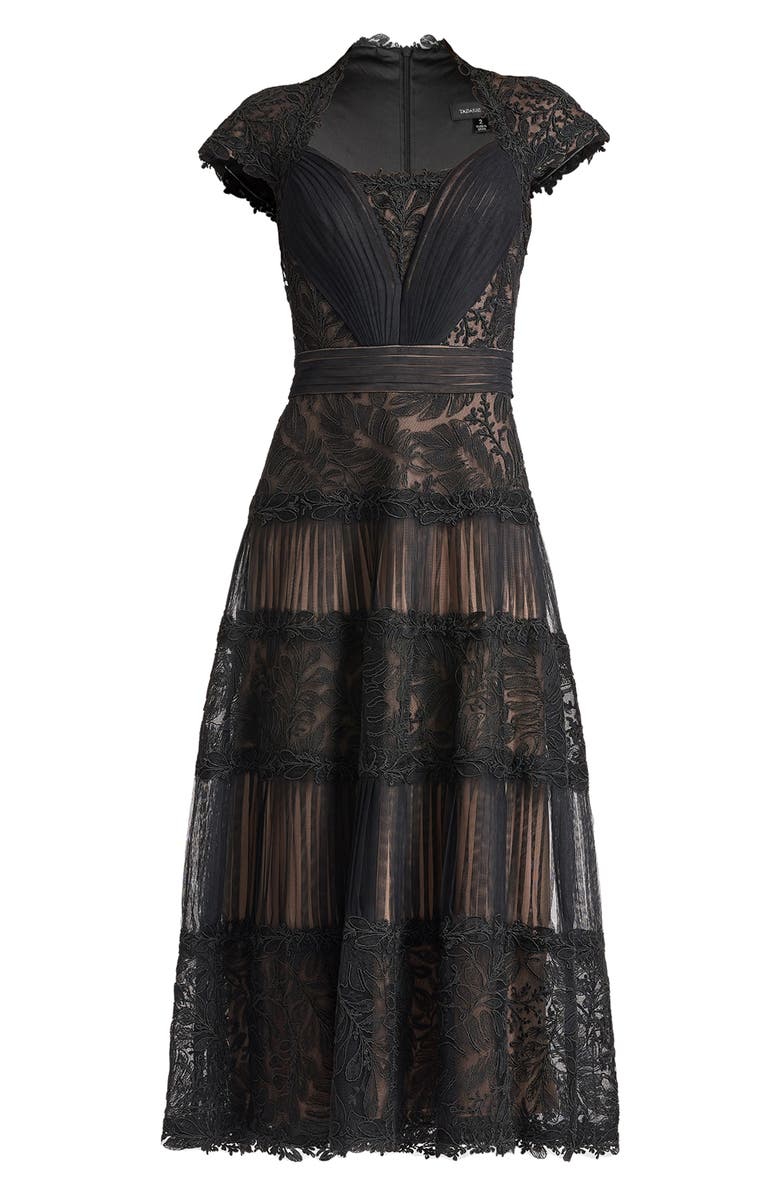 Tadashi Shoji Pintuck Pleat Embroidery Detail Cocktail Midi Dress, Alternate, color, 