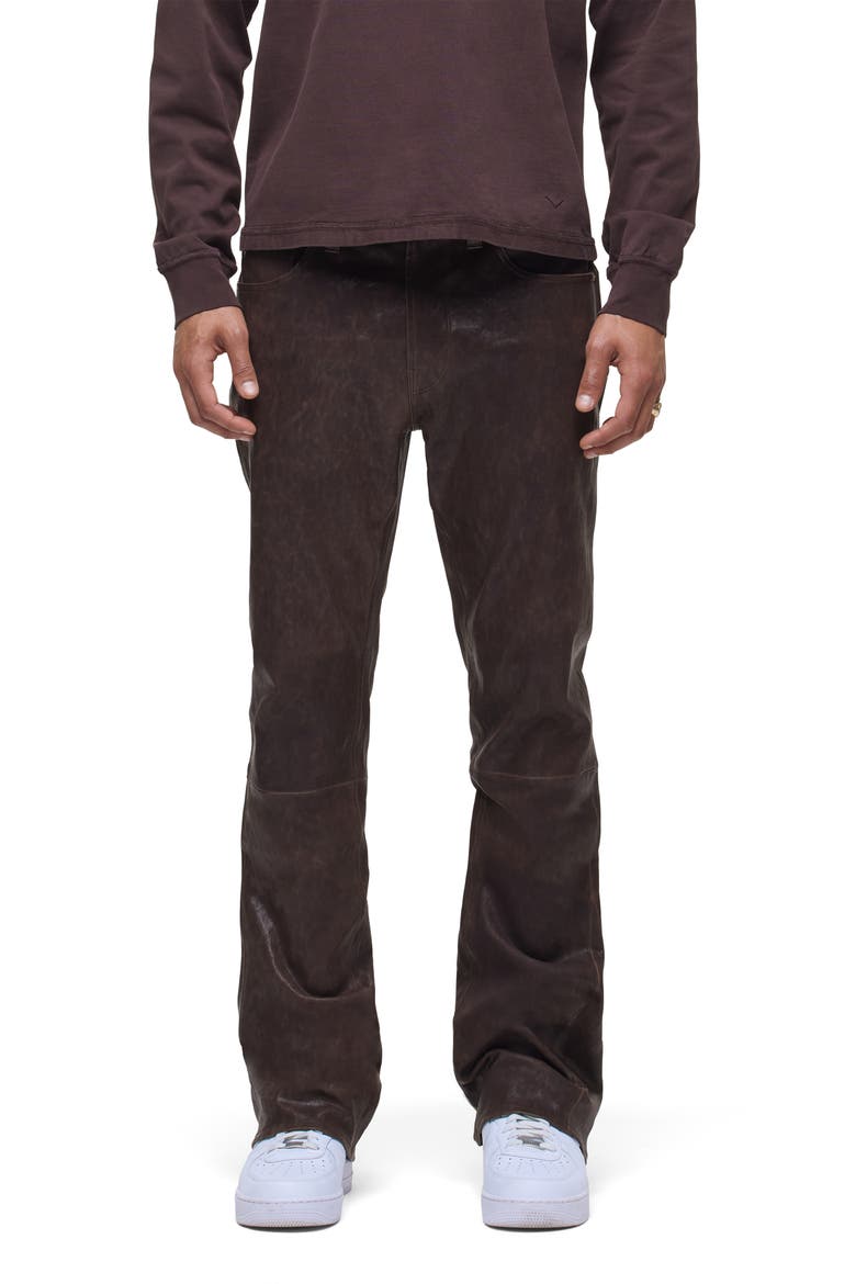 Walker Kick Flare Leather Jeans, Main, color, DISTRESS BROWN