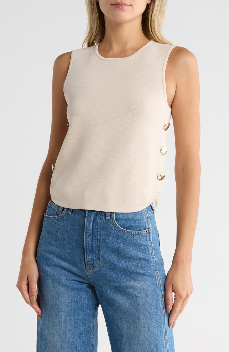 French Connection Button Trim Sweater Tank, Main, color, Beige