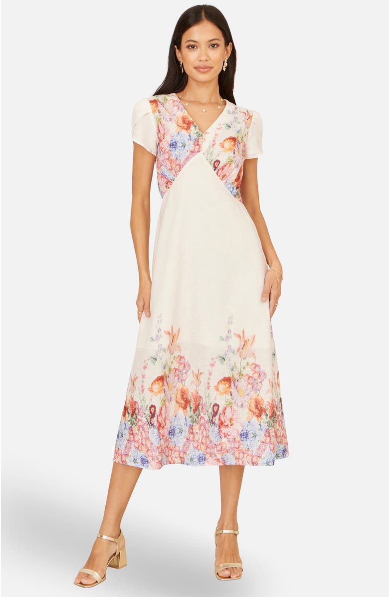 Yumi Border Floral Midi Dress, Alternate, color, Pink