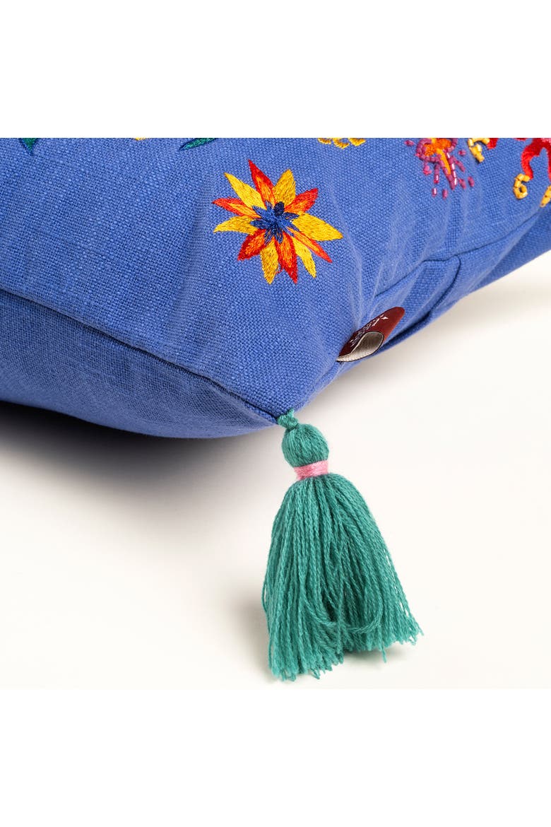 Ghuni Fringed Tasseled Embroidered 100% Cotton Home Accent, Alternate, color, Blue
