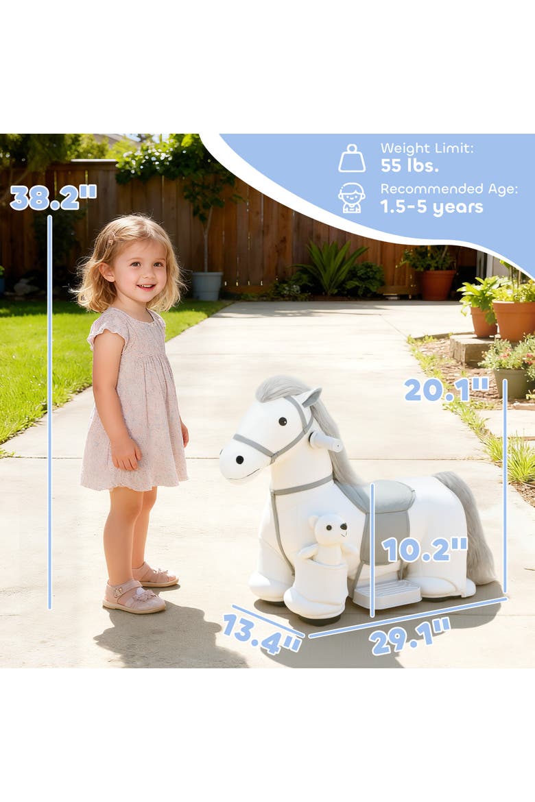6V Kids Ride on Horse, Electric Riding Animal, Alternate, color, White