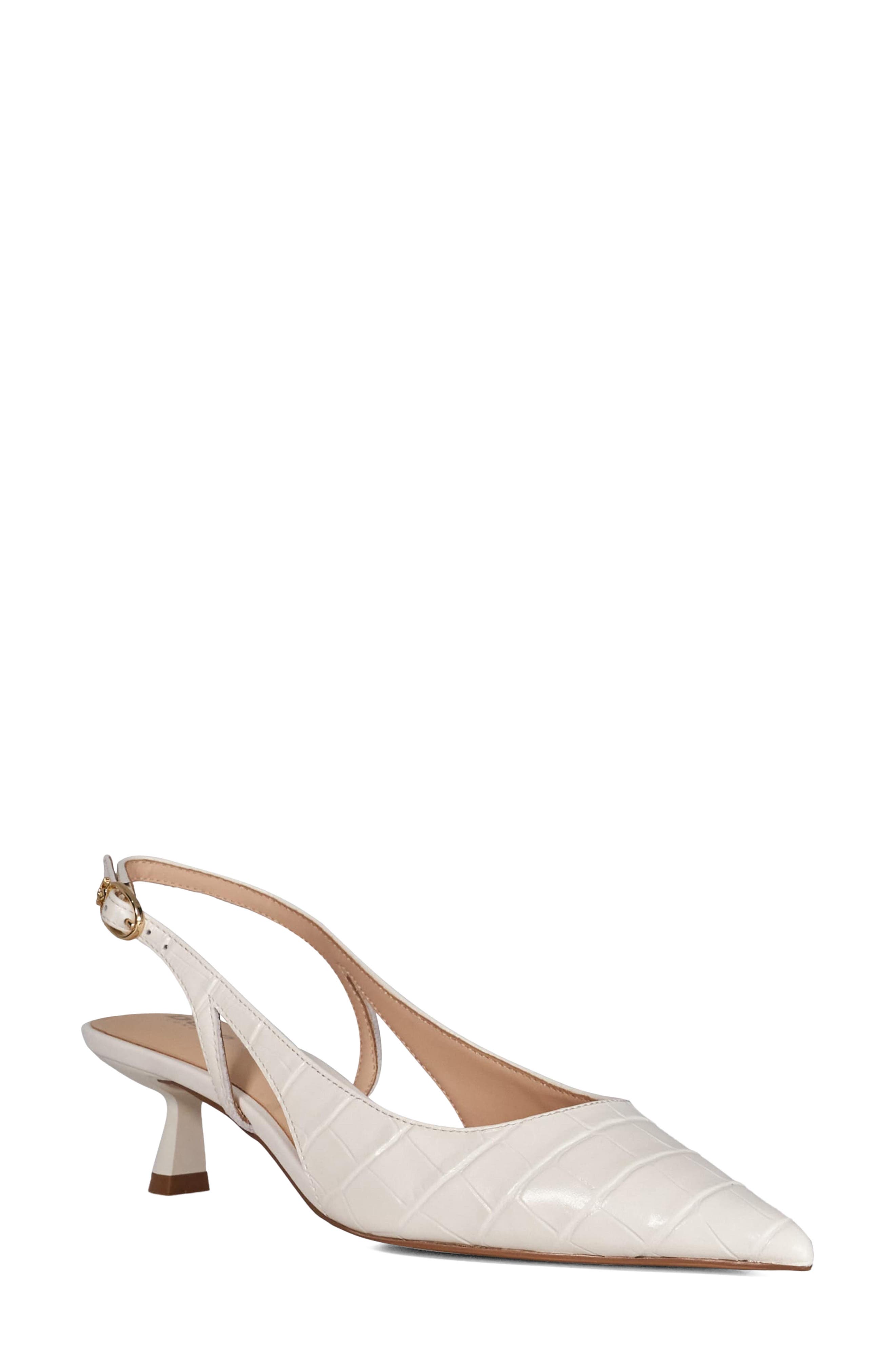 Cyan Slingback Pointed Toe Kitten Heel Pump, Main, color, WHITE