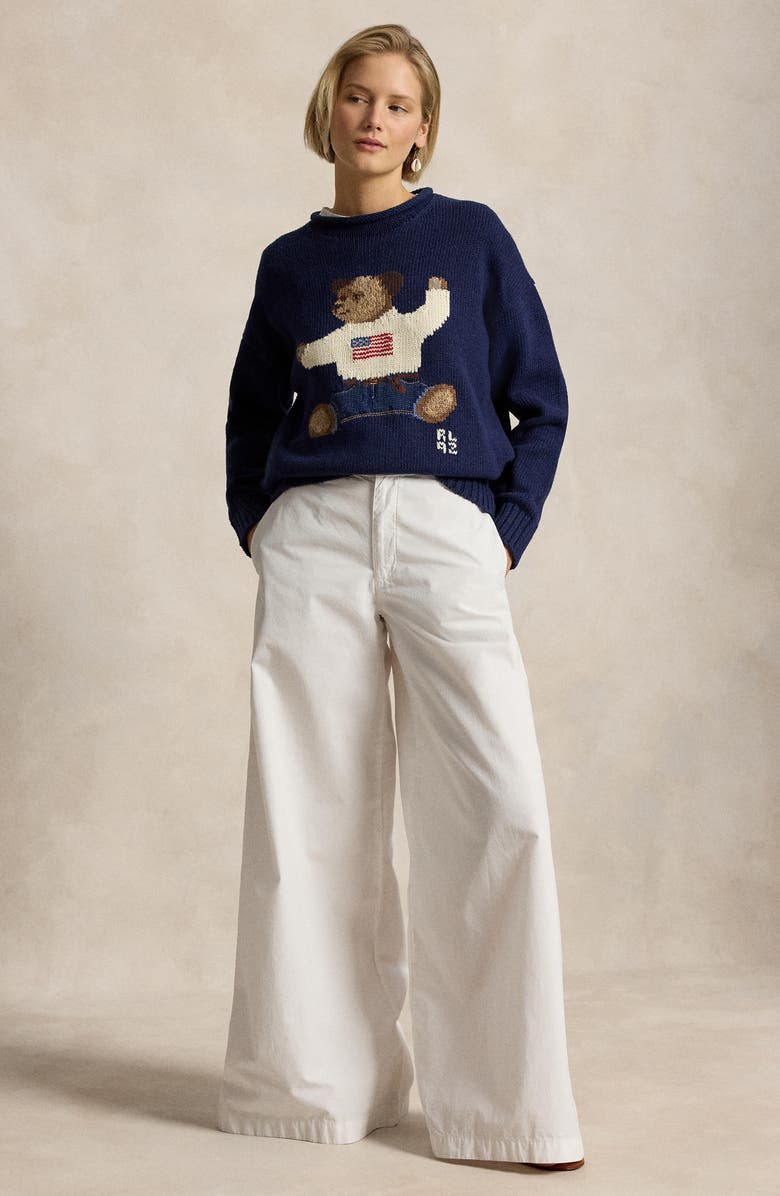 Polo Ralph Lauren Polo Bear Intarsia Cotton & Linen Sweater, Alternate, color, Navy