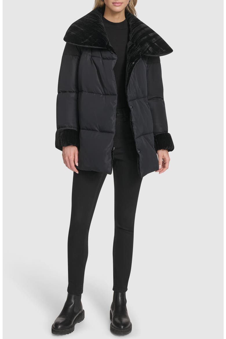 Emerson Velvet Lined Puffer Coat, Alternate, color, BLACK