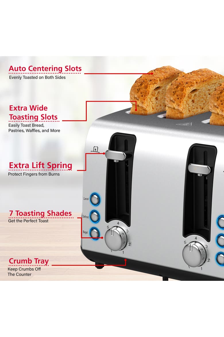 Extra Wide 4 Slot Stainless Steel Toaster, Alternate, color, Silver