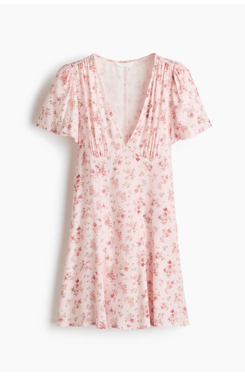 H&M Flared-skirt Viscose Dress, Main, color, Light Pink/Floral
