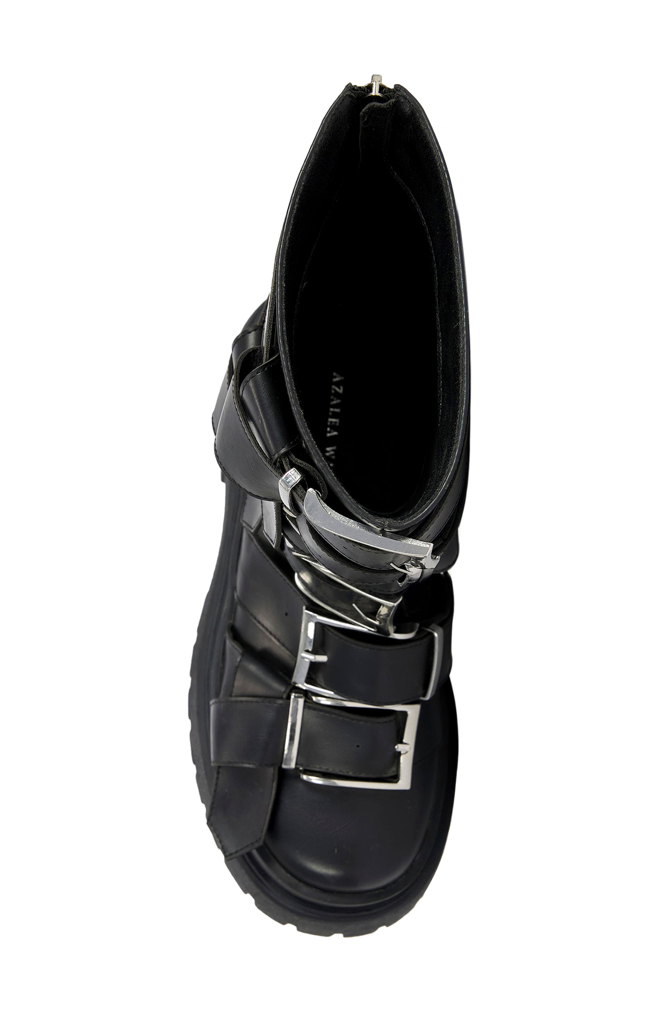 Alcetasa Faux Leather Buckle Boot, Alternate, color, BLACK
