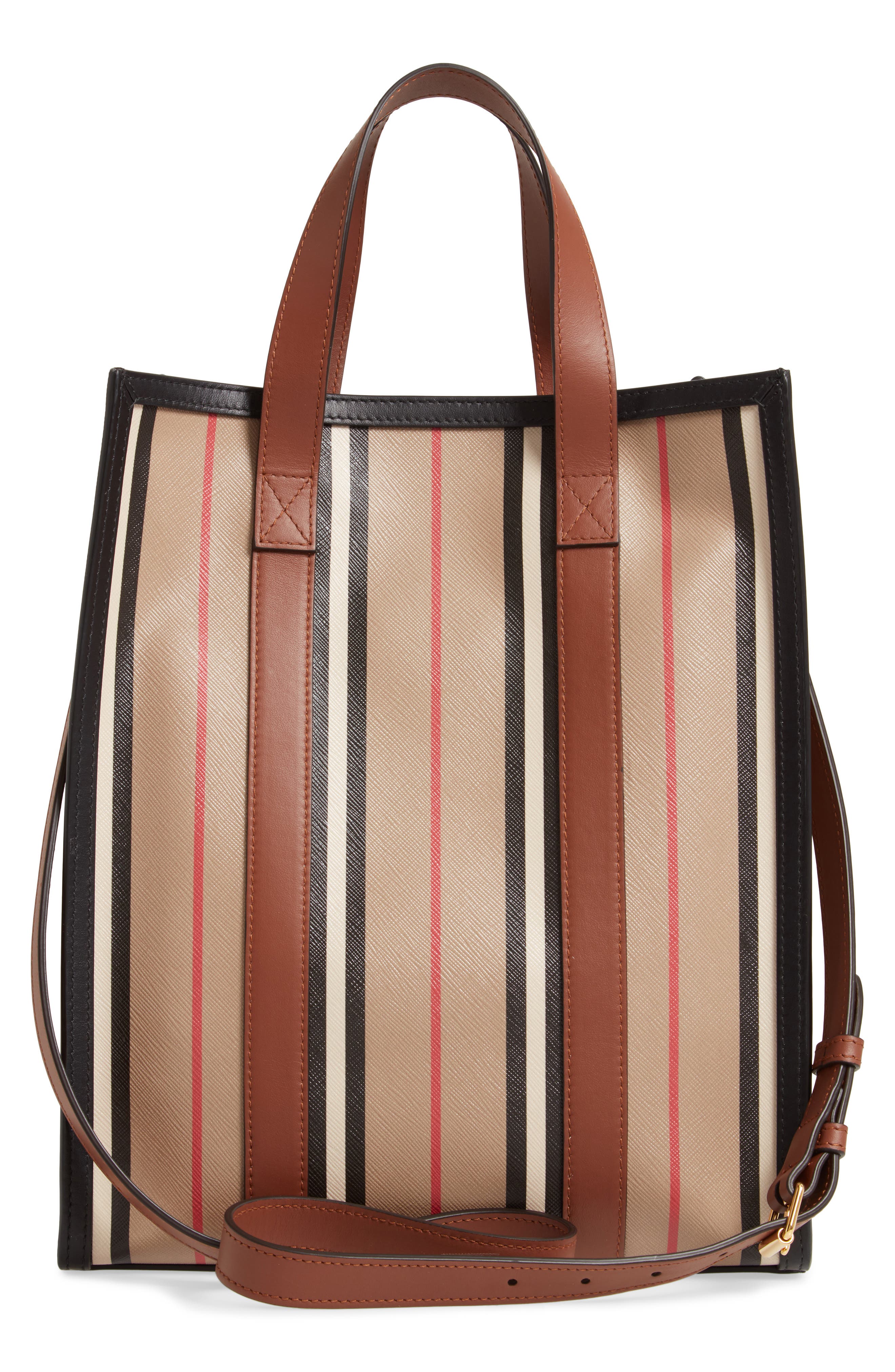 Burberry Small Icon Portrait Stripe E-Canvas Tote Bag, Alternate, color, 