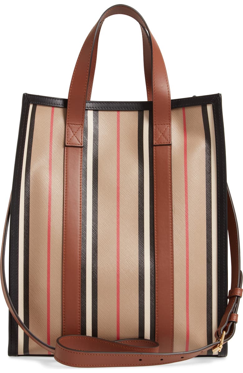Burberry Small Icon Portrait Stripe E-Canvas Tote Bag, Alternate, color,