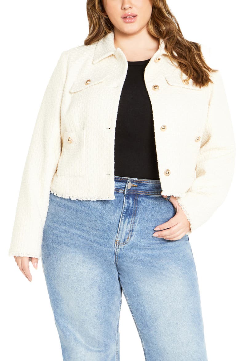 Mariah Fray Hem Tweed Jacket, Main, color, IVORY