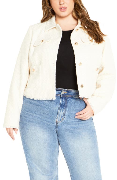 Shop City Chic Amira Fray Trim Bouclé Jacket In Cream