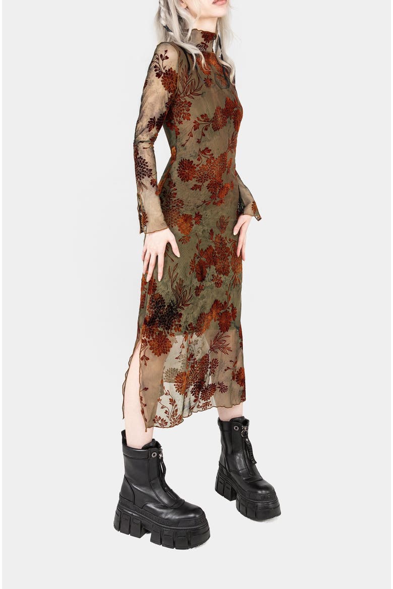 Rosaleigh Flock Velour Mesh Midaxi Dress, Alternate, color, Green
