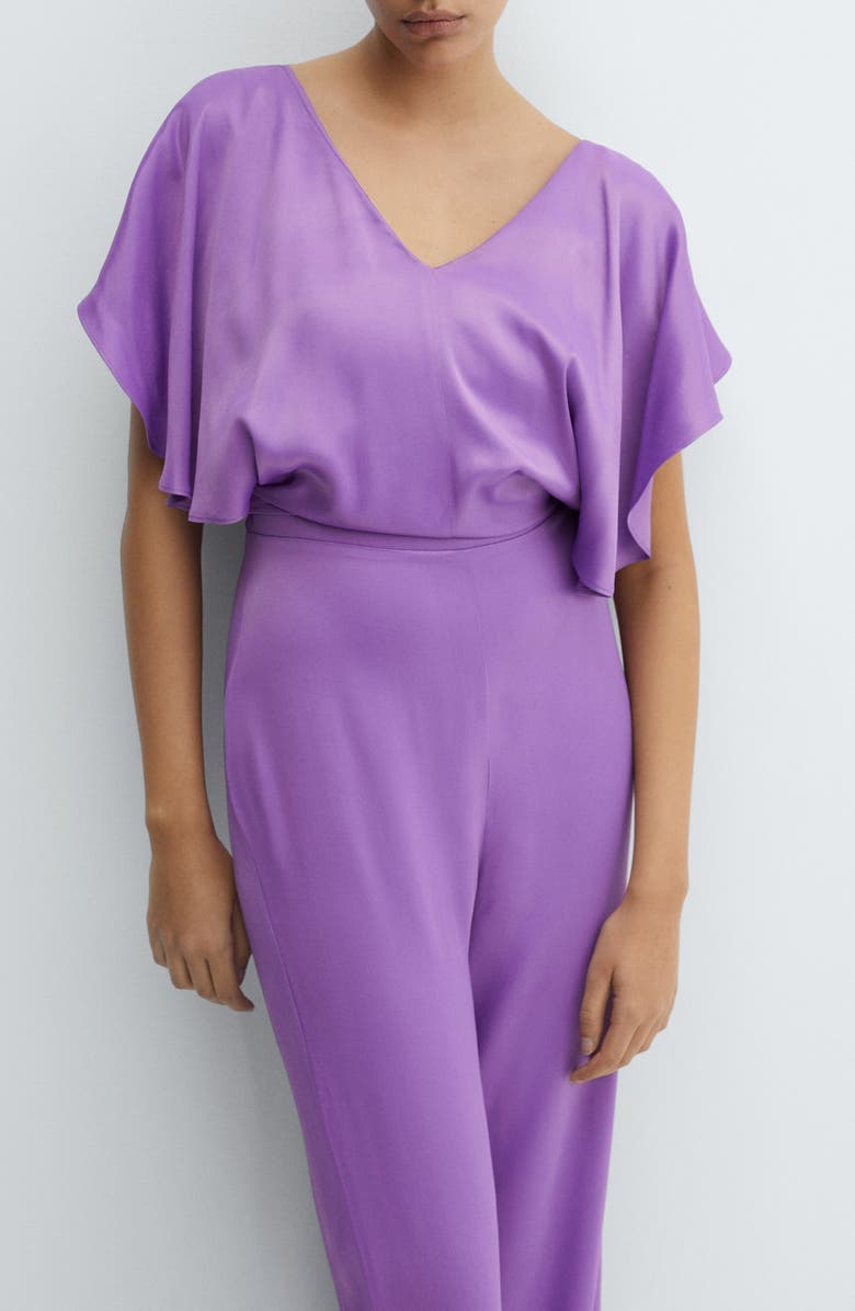 MANGO Ruffle Sleeve Satin Jumpsuit, Alternate, color, 