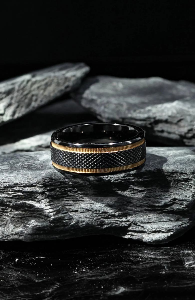 Larson Jewelers Baroque Titanium Diamond Pattern Wedding Ring, Alternate, color, Black / Gold