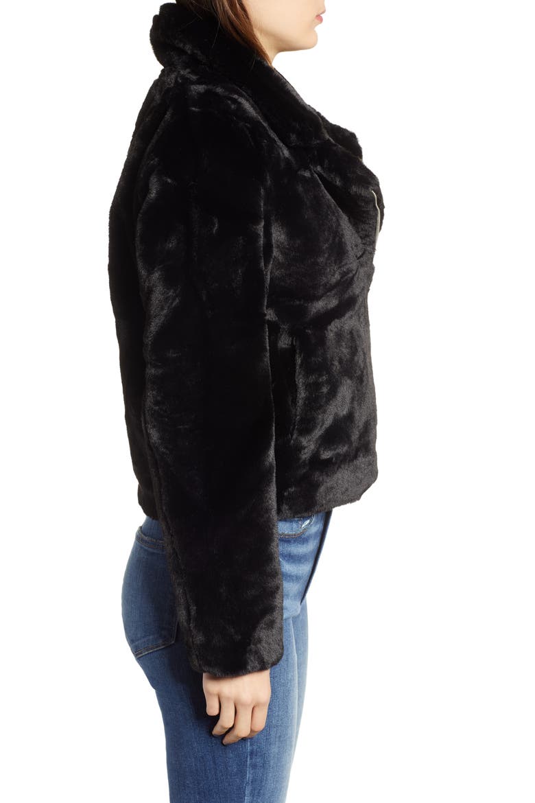 Leila Faux Fur Moto Jacket, Alternate, color, NOIR