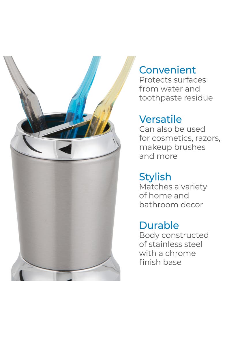 Stainless Steel Toothbrush Holder - Set of 2 - Brushed/Chrome, Alternate, color, Brushed/Chrome Split Finish