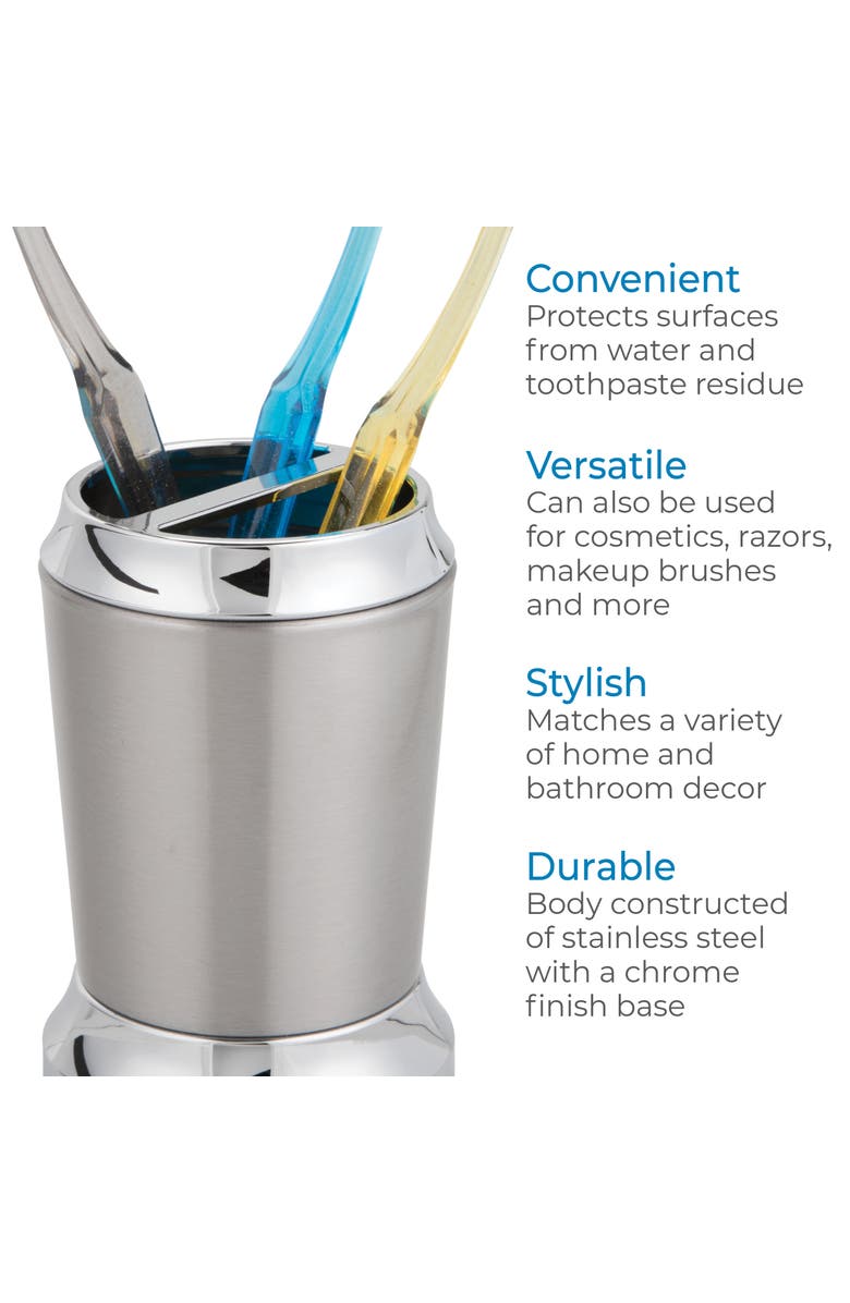iDesign Stainless Steel Toothbrush Holder - Set of 2 - Brushed/Chrome, Alternate, color, Brushed/Chrome Split Finish