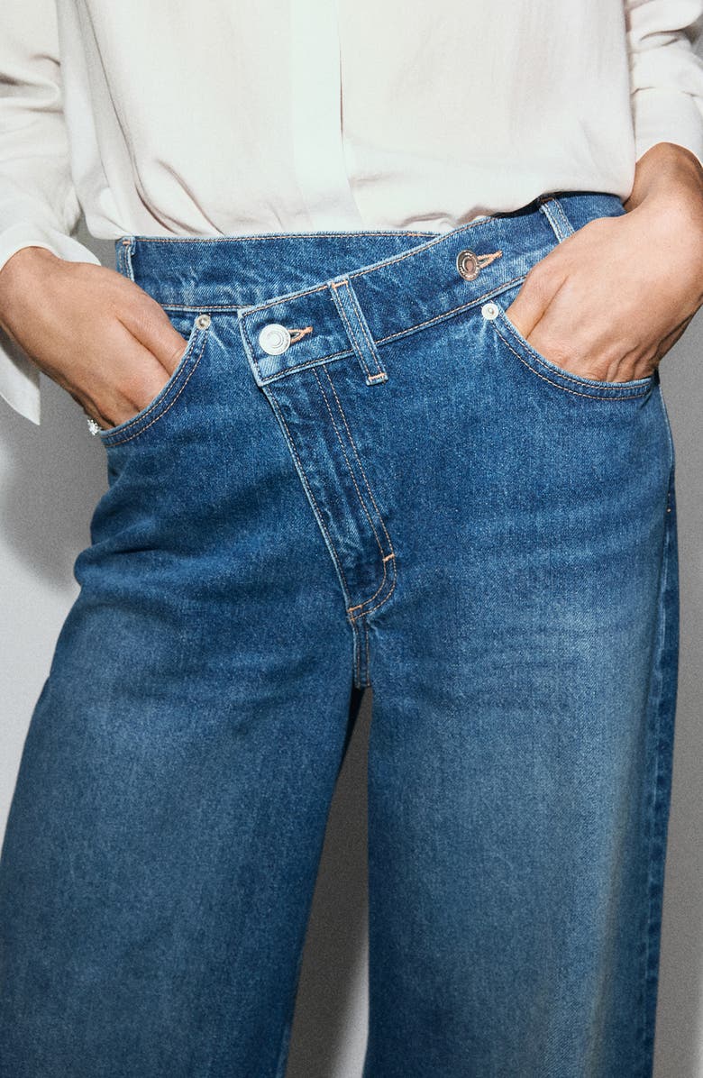 MANGO Asymmetric Button Wide Leg Jeans, Alternate, color, Dark Blue