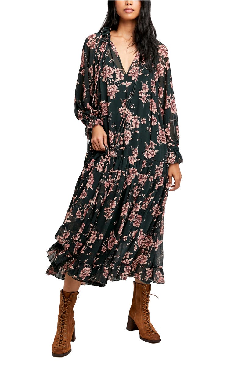 Free People Feeling Groovy Long Sleeve Midi Dress, Alternate, color, 
