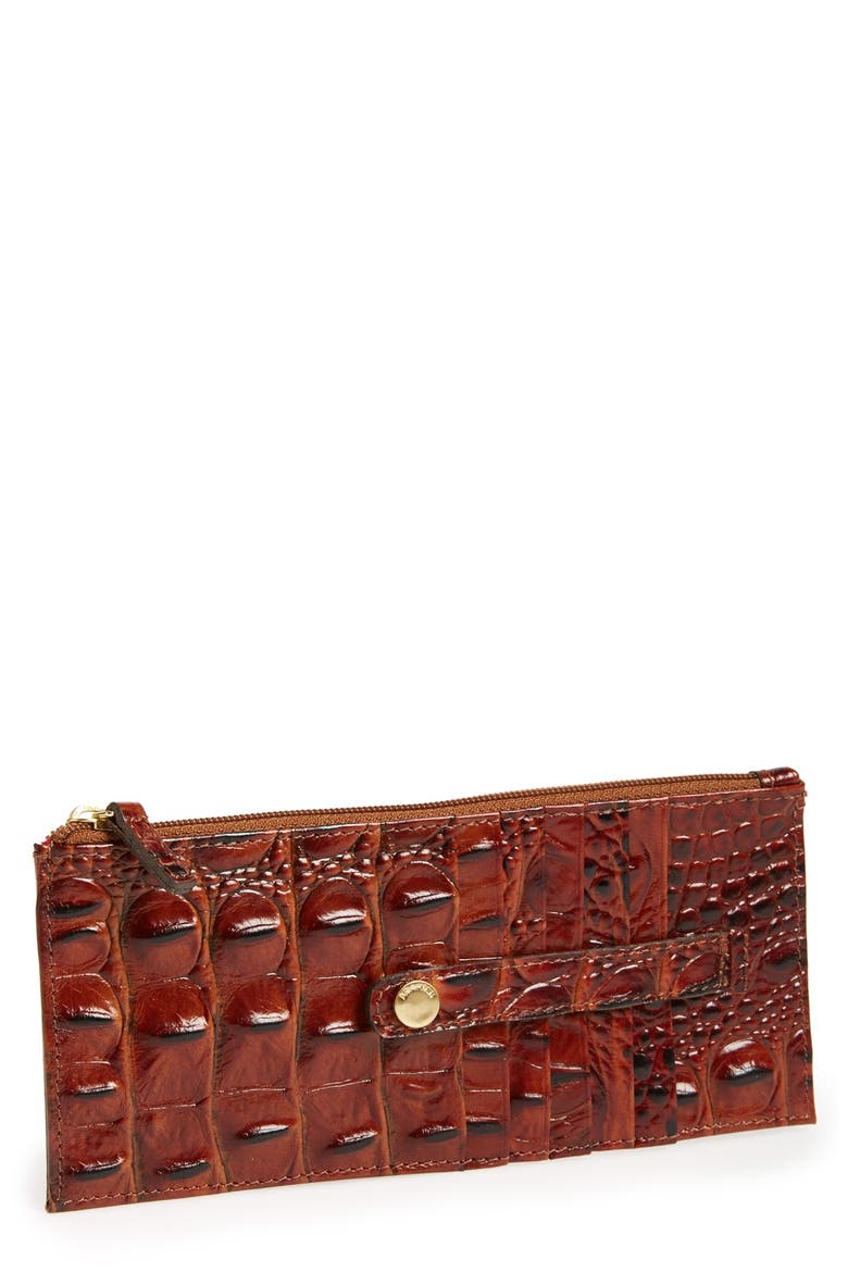 Melbourne Croc Embossed Leather Card Wallet, Main, color, PECAN