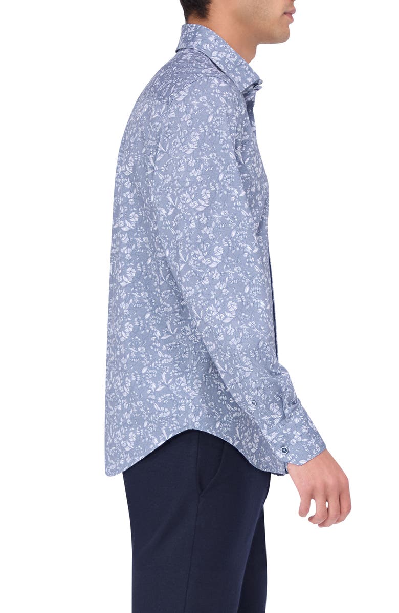 Bugatchi James OoohCotton<sup>®</sup> Floral Print Button-Up Shirt, Alternate, color, Navy