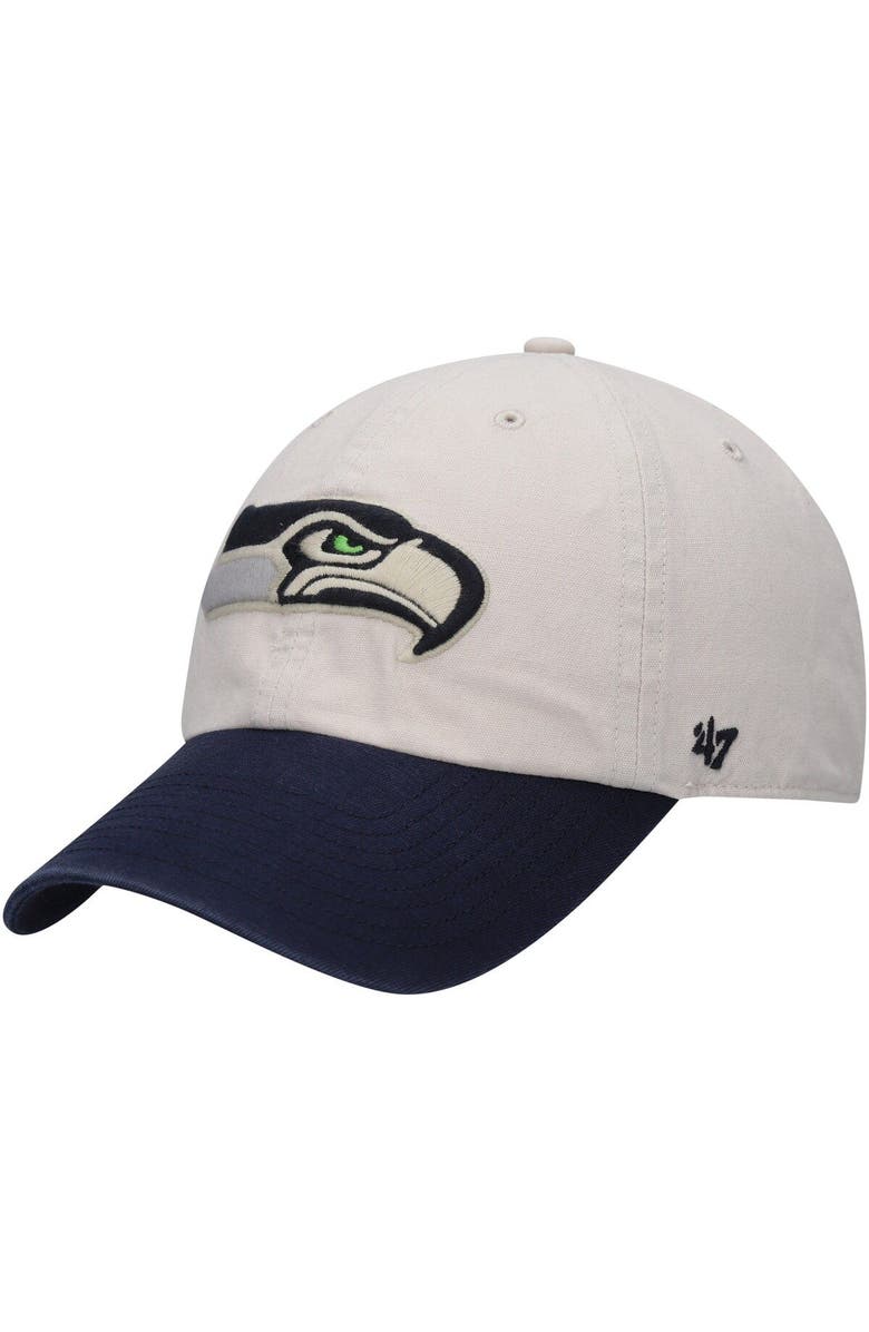 '47 Men's '47 Cream/College Navy Seattle Seahawks Sidestep Clean Up Adjustable Hat, Alternate, color, 