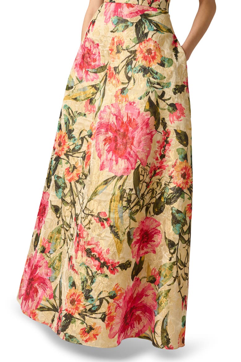 Metallic Floral Jacquard Halter Neck Gown, Alternate, color, PINK MULTI