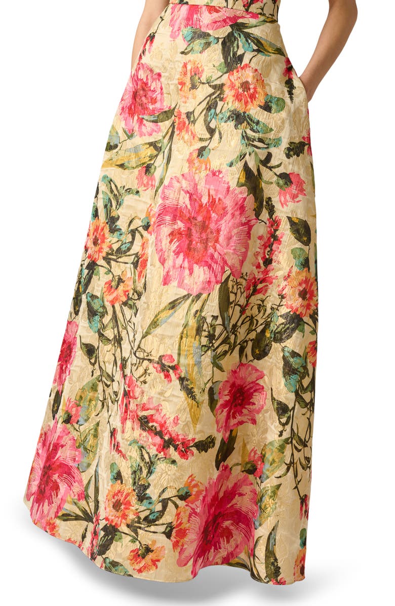 Aidan Mattox Metallic Floral Jacquard Halter Neck Gown, Alternate, color, Pink Multi