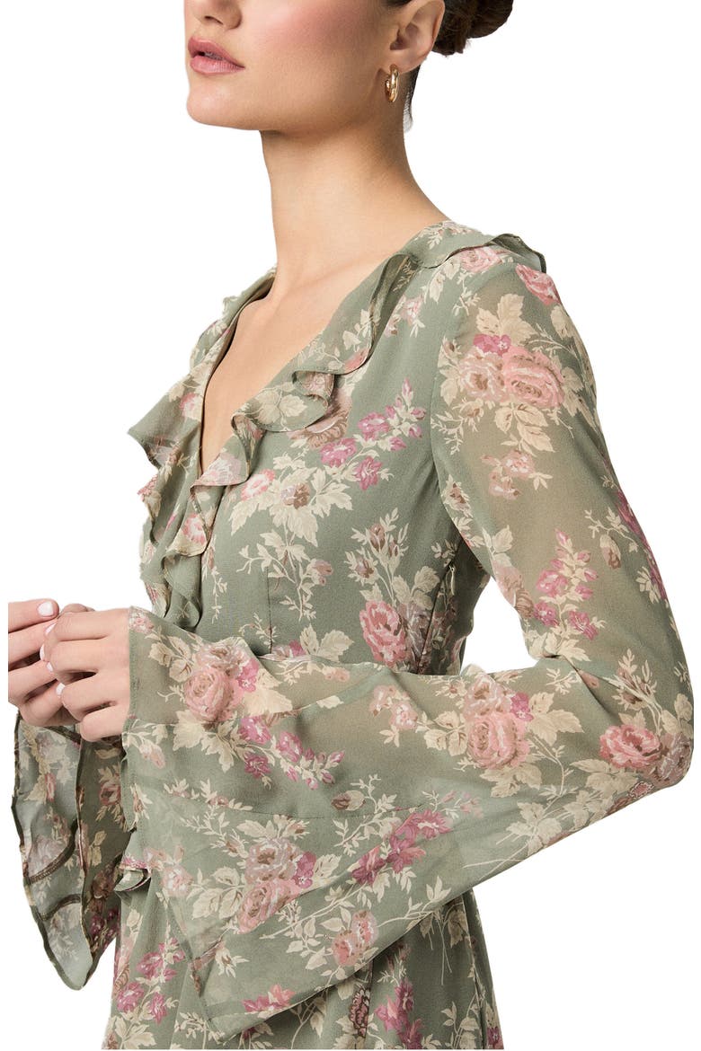 Cecconi Floral Long Sleeve Silk Fit & Flare Minidress, Alternate, color, LAUREL MULTI