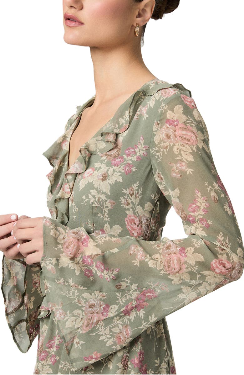 PAIGE Cecconi Floral Long Sleeve Silk Fit & Flare Minidress, Alternate, color, Laurel Multi