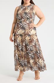 Anne Klein Smocked Bodice Tiered Maxi Dress