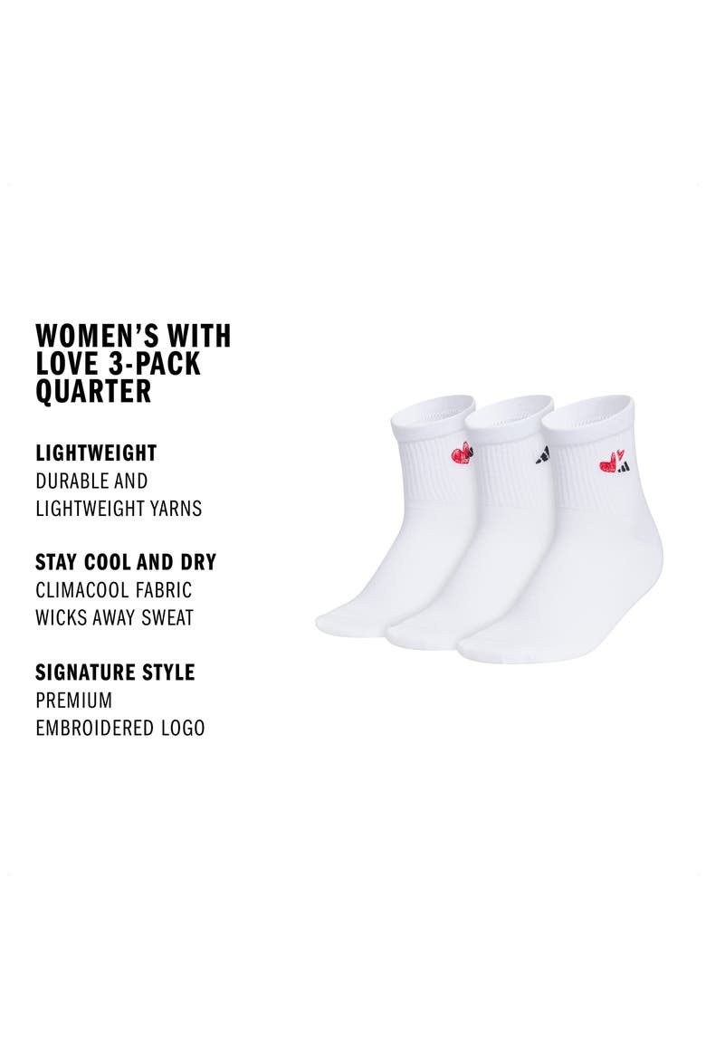 With Love 3-Pack Assorted Quarter Socks, Alternate, color, WHITE/ BLACK/ BETTER SCARLET