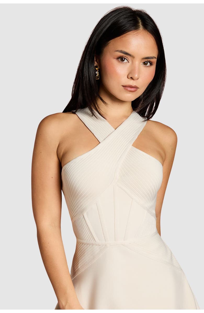 Coast Petite Bandage Cross Neck Midi Dress, Alternate, color, Stone