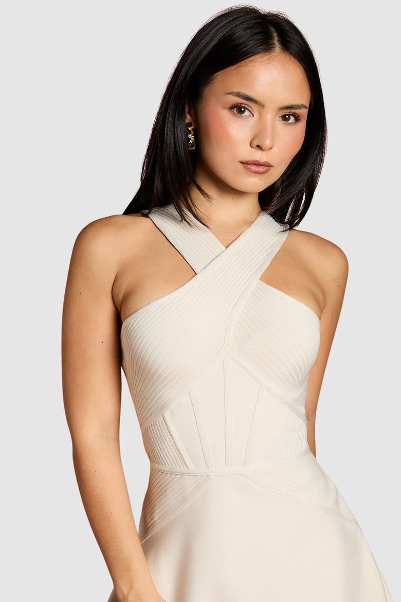 petite bandage frill hem midi dress Maya Amber Yellow Strappy Bandage Midi Dress Plaza Collection