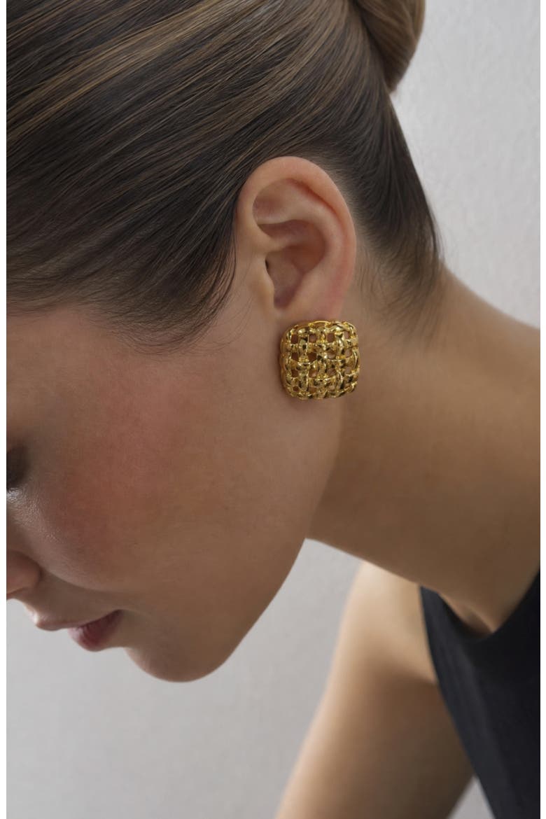 The Square Weave Clip-On Earrings, Alternate, color, GOLD