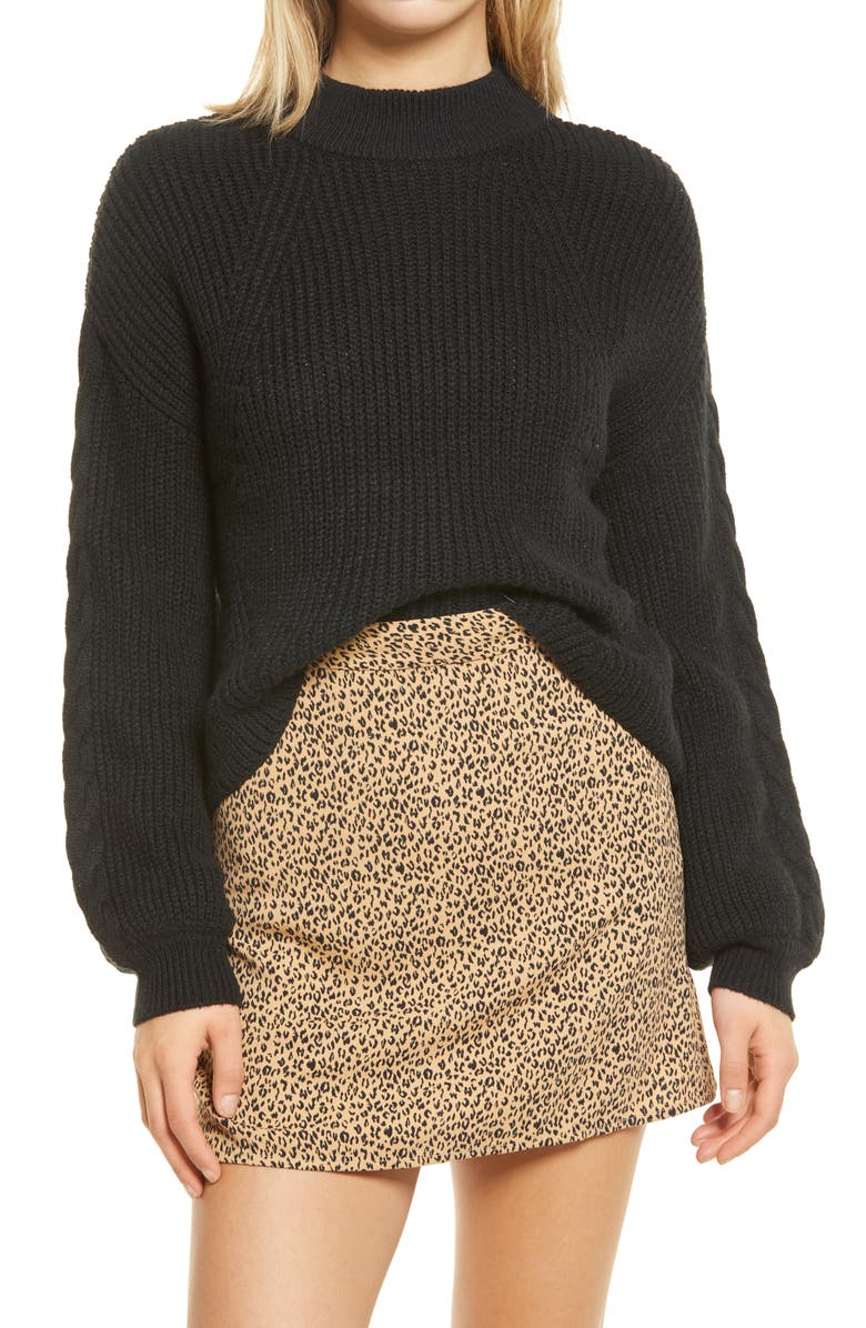 BP. Cable Knit Balloon Sleeve Sweater, Main, color,